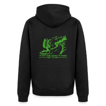 Funny Gay Hiking Frog LGBTQ Pride Adventure - Unisex Premium Bio Zip Hoodie - Schwarz - Hinten - Nico (187cm)