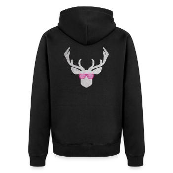 Deer with pink glasses in silver colored texture - Unisex Premium Organic Zip Hoodie - black - Back - Nico (187cm)
