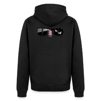 UTÖ LIGHTHOUSE ISLAND Marine Textilien und Geschenke - Unisex Premium Bio Zip Hoodie - Schwarz - Hinten - Nico (187cm)