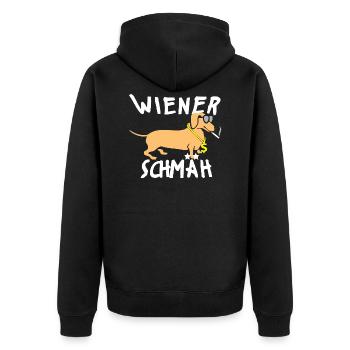 Wiener Schmäh Dackel - Unisex Premium Bio Zip Hoodie - Schwarz - Hinten - Nico (187cm)