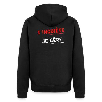 T inquiète je gère - rouge et blanc - Veste à capuche bio Premium Unisexe - noir - Dos - Nico (187cm)