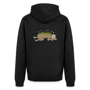 Faultierfrühling - Unisex Premium Bio Zip Hoodie - Schwarz - Hinten - Nico (187cm)