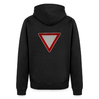 Vorfahrt achten - Unisex Premium Bio Zip Hoodie - Schwarz - Hinten - Nico (187cm)