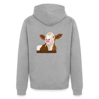 Veau soit végétarien - Veste à capuche bio Premium Unisexe - gris chiné - Dos - Nico (187cm)