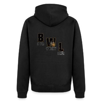 BWL-Bier Whiskey Likör - Unisex Premium Bio Zip Hoodie - Schwarz - Hinten - Nico (187cm)