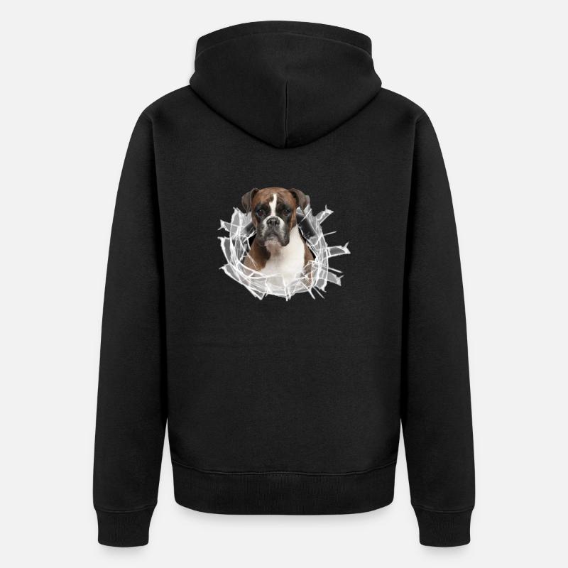 Boxer im Glas Loch - Unisex Premium Bio Zip Hoodie - Schwarz