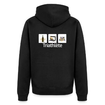Triathlète, vin, raclette, au lit, t-shirt humour - Veste à capuche bio Premium Unisexe - noir - Dos - Nico (187cm)