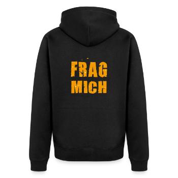 Frag mich, Ask me, So frag doch - warum nicht? - Unisex Premium Bio Zip Hoodie - Schwarz - Hinten - Nico (187cm)