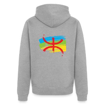 Amazigh Flag (Künstlerische Variante) - Unisex Premium Bio Zip Hoodie - Grau meliert - Hinten - Nico (187cm)