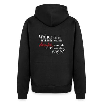 Woher soll ich wissen, was ich denke? - Unisex Premium Bio Zip Hoodie - Schwarz - Hinten - Nico (187cm)