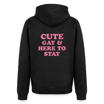Cute Gay & Here To Stay - Gay Pride Gift - Unisex Premium Organic Zip Hoodie - black - Back - Nico (187cm)