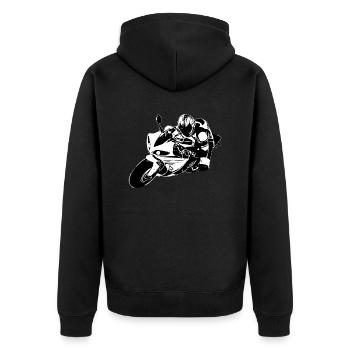 Motorcycle Lifestyle / Motorrad / Motorräder biker - Unisex Premium Bio Zip Hoodie - Schwarz - Hinten - Nico (187cm)