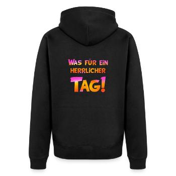 Was für ein herrlicher Tag! - Unisex Premium Bio Zip Hoodie - Schwarz - Hinten - Nico (187cm)