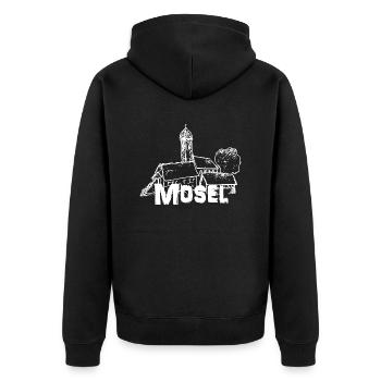 Mein Mosel Logo weiß - Unisex Premium Bio Zip Hoodie - Schwarz - Hinten - Nico (187cm)
