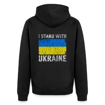Support Ukraine I Stand With Ukraine Ukrainian - Unisex Premium Bio Zip Hoodie - Schwarz - Hinten - Nico (187cm)