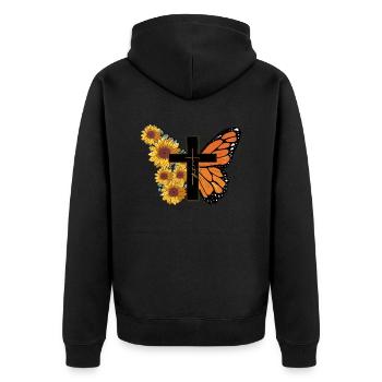 Schmetterling Blume Motivationsspruch Spruch Frau - Unisex Premium Bio Zip Hoodie - Schwarz - Hinten - Nico (187cm)