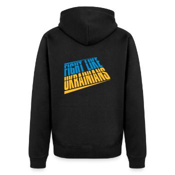 fight like ukrainians Zitat - Unisex Premium Bio Zip Hoodie - Schwarz - Hinten - Nico (187cm)