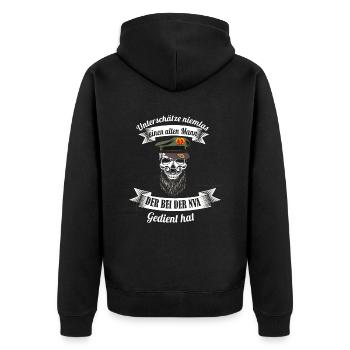 Veteran Volksmarine NVA - Unisex Premium Bio Zip Hoodie - Schwarz - Hinten - Nico (187cm)