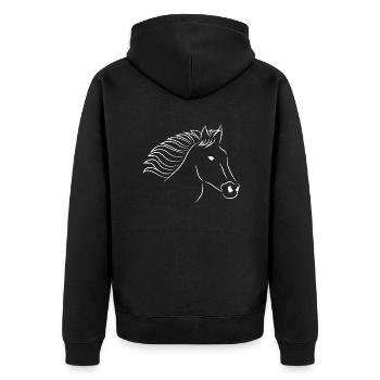 Pferd Pferdekopf weiß - Unisex Premium Bio Zip Hoodie - Schwarz - Hinten - Nico (187cm)
