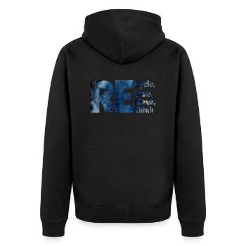 Recycle Use New Think neues Design - Unisex Premium Bio Zip Hoodie - Schwarz - Hinten - Nico (187cm)