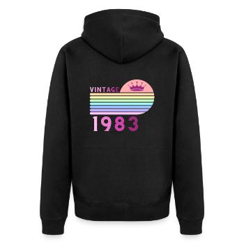 Anniversaire 40 ans vintage 1983 femme rose violet - Veste à capuche bio Premium Unisexe - noir - Dos - Nico (187cm)