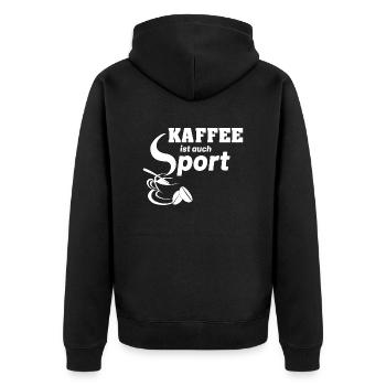 Kaffee ist auch Sport weiss - Unisex Premium Bio Zip Hoodie - Schwarz - Hinten - Nico (187cm)