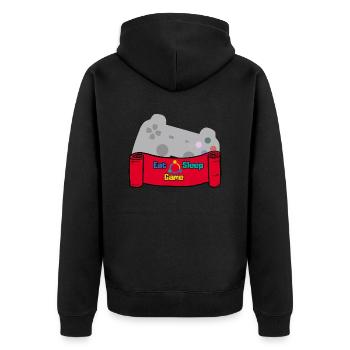Eat Sleep Game and Repeat - Rot/Grau/Bunt - Unisex Premium Bio Zip Hoodie - Schwarz - Hinten - Nico (187cm)