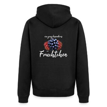 Früchtchen frech - Unisex Premium Bio Zip Hoodie - Schwarz - Hinten - Nico (187cm)