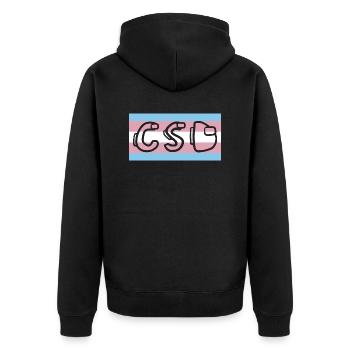 trans pride flag csd - Unisex Premium Bio Zip Hoodie - Schwarz - Hinten - Nico (187cm)