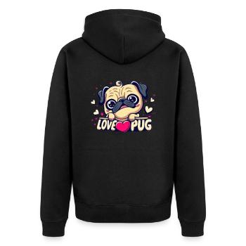 Mopsliebhaber - Niedlicher Mops Hündchen - Dog Mom Love - Unisex Premium Bio Zip Hoodie - Schwarz - Hinten - Nico (187cm)