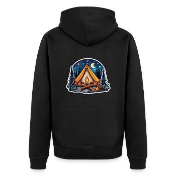 Camping, Zelt und Lagerfeuer - Unisex Premium Bio Zip Hoodie - Schwarz - Hinten - Nico (187cm)