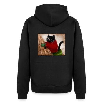 Cat in sweater - Unisex Premium Organic Zip Hoodie - black - Back - Nico (187cm)