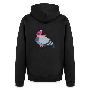 Pigeon girl with pink winter outfit - Unisex Premium Organic Zip Hoodie - black - Back - Nico (187cm)