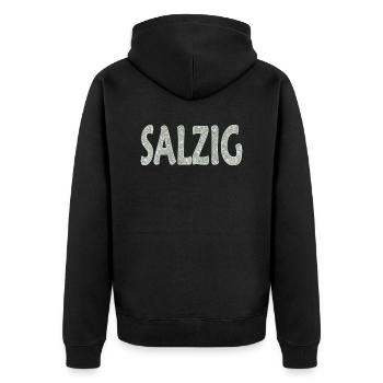 Salzig-Sauer-Wütend - Unisex Premium Bio Zip Hoodie - Schwarz - Hinten - Nico (187cm)