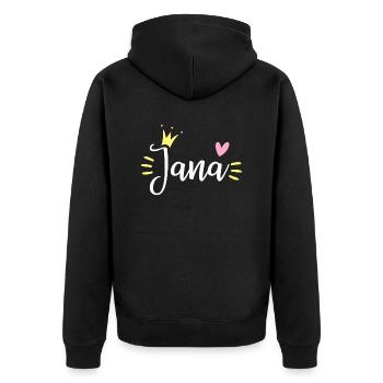 Jana Name Krone - Unisex Premium Bio Zip Hoodie - Schwarz - Hinten - Nico (187cm)
