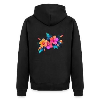 Hibiskus - Unisex Premium Bio Zip Hoodie - Schwarz - Hinten - Nico (187cm)