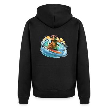 Surfende Schildkröte - Unisex Premium Bio Zip Hoodie - Schwarz - Hinten - Nico (187cm)