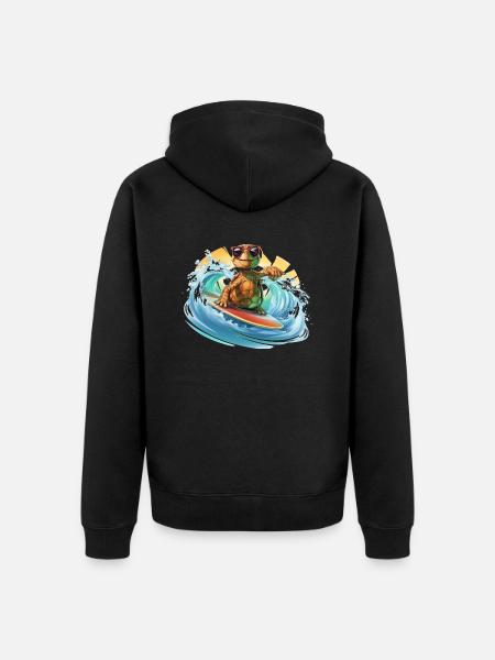 Surfende Schildkröte - Unisex Premium Bio Zip Hoodie - Schwarz