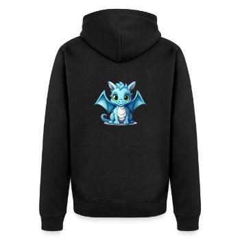 Kleiner blauer Drache - Unisex Premium Bio Zip Hoodie - Schwarz - Hinten - Nico (187cm)