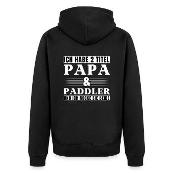 Ich habe 2 Titel Papa und Paddler - Unisex Premium Bio Zip Hoodie - Schwarz - Hinten - Nico (187cm)
