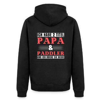 Ich habe 2 Titel Papa und Paddler - Unisex Premium Bio Zip Hoodie - Schwarz - Hinten - Nico (187cm)