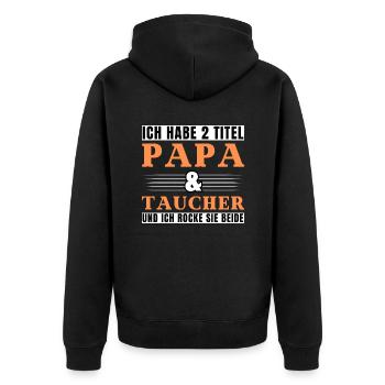Ich habe 2 Titel Papa und Taucher - Unisex Premium Bio Zip Hoodie - Schwarz - Hinten - Nico (187cm)