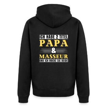Ich habe 2 Titel Papa und Masseur - Unisex Premium Bio Zip Hoodie - Schwarz - Hinten - Nico (187cm)