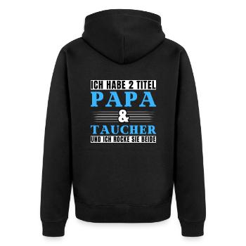 Ich habe 2 Titel Papa und Taucher - Unisex Premium Bio Zip Hoodie - Schwarz - Hinten - Nico (187cm)