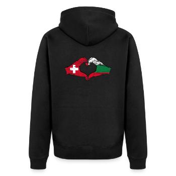 Suisse Bulgarie Drapeau Mains Coeur Forme Utilisé - Veste à capuche bio Premium Unisexe - noir - Dos - Nico (187cm)