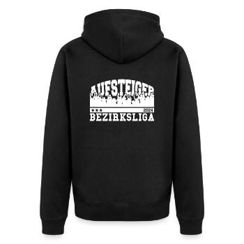 Aufsteiger 2024 Bezirksliga Aufstieg Fußball - Unisex Premium Bio Zip Hoodie - Schwarz - Hinten - Nico (187cm)