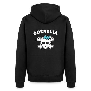 Piratin Cornelia Design für Mädchen und Frauen - Unisex Premium Bio Zip Hoodie - Schwarz - Hinten - Nico (187cm)
