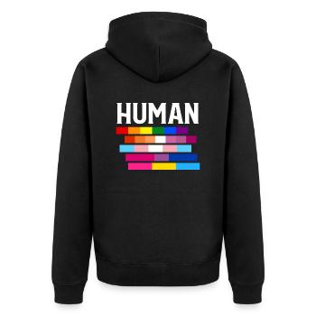 LGBT MENSCHLICHER STOLZ - Unisex Premium Bio Zip Hoodie - Schwarz - Hinten - Nico (187cm)