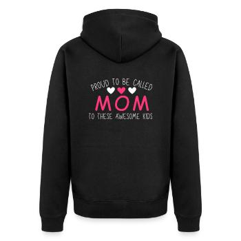 Proud Mom Kids Names Custom - Unisex Premium Bio Zip Hoodie - Schwarz - Hinten - Nico (187cm)