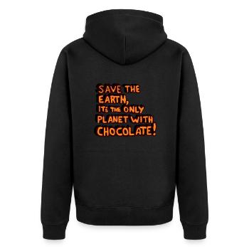 Save the chocolate - Unisex Premium Bio Zip Hoodie - Schwarz - Hinten - Nico (187cm)